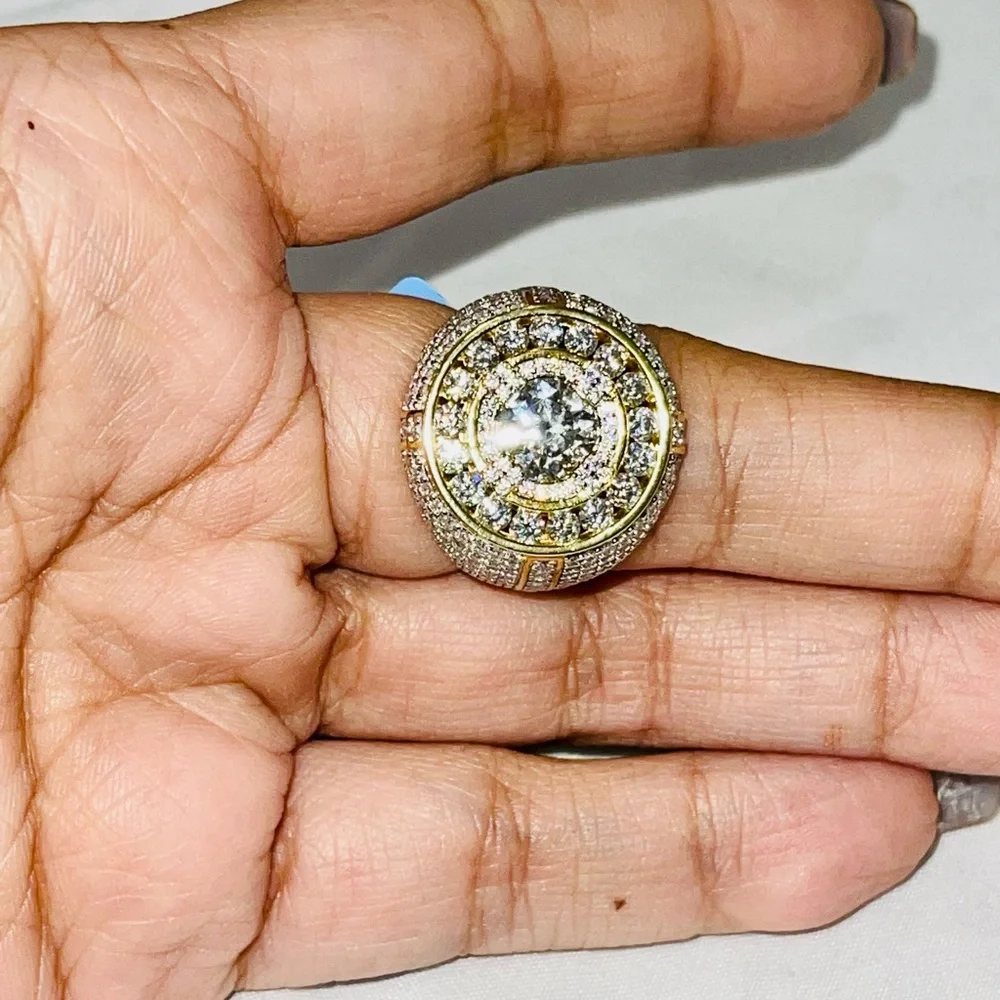 VS D Clarity GRA Certified Mens Iced out Ring 14k Gold Vermeil Lab Grown Diamond - Picture 6 of 13